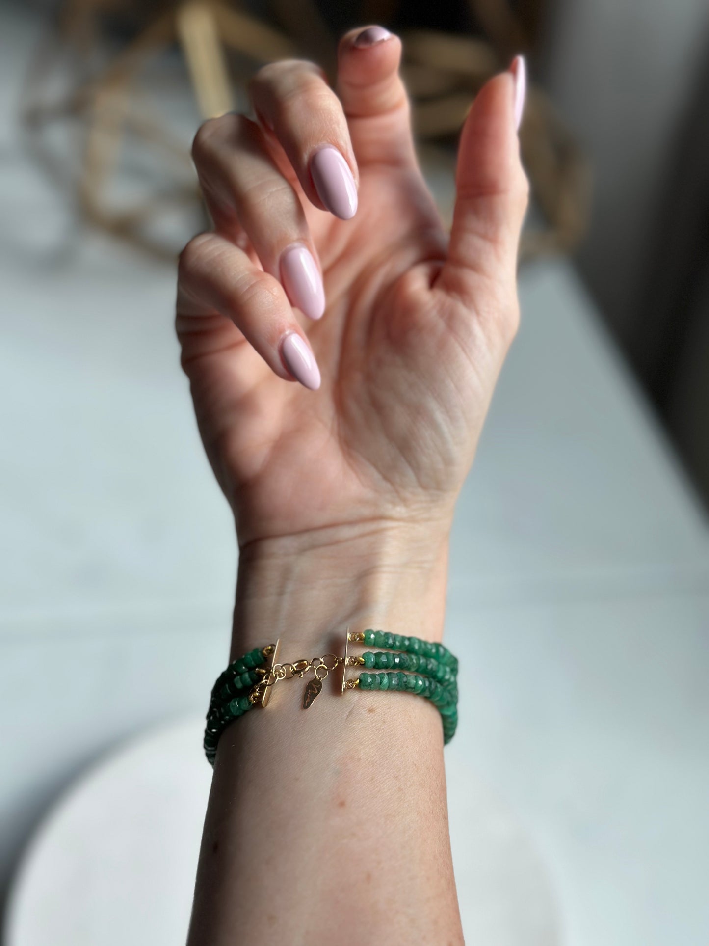 Triple chain emerald bracelet